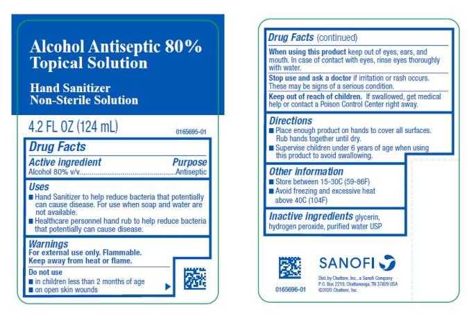 Alcohol Antiseptic 80%
Topical Solution
Hand Sanitizer
Non-Sterile Solution 
4.2 FL OZ (124 mL)

