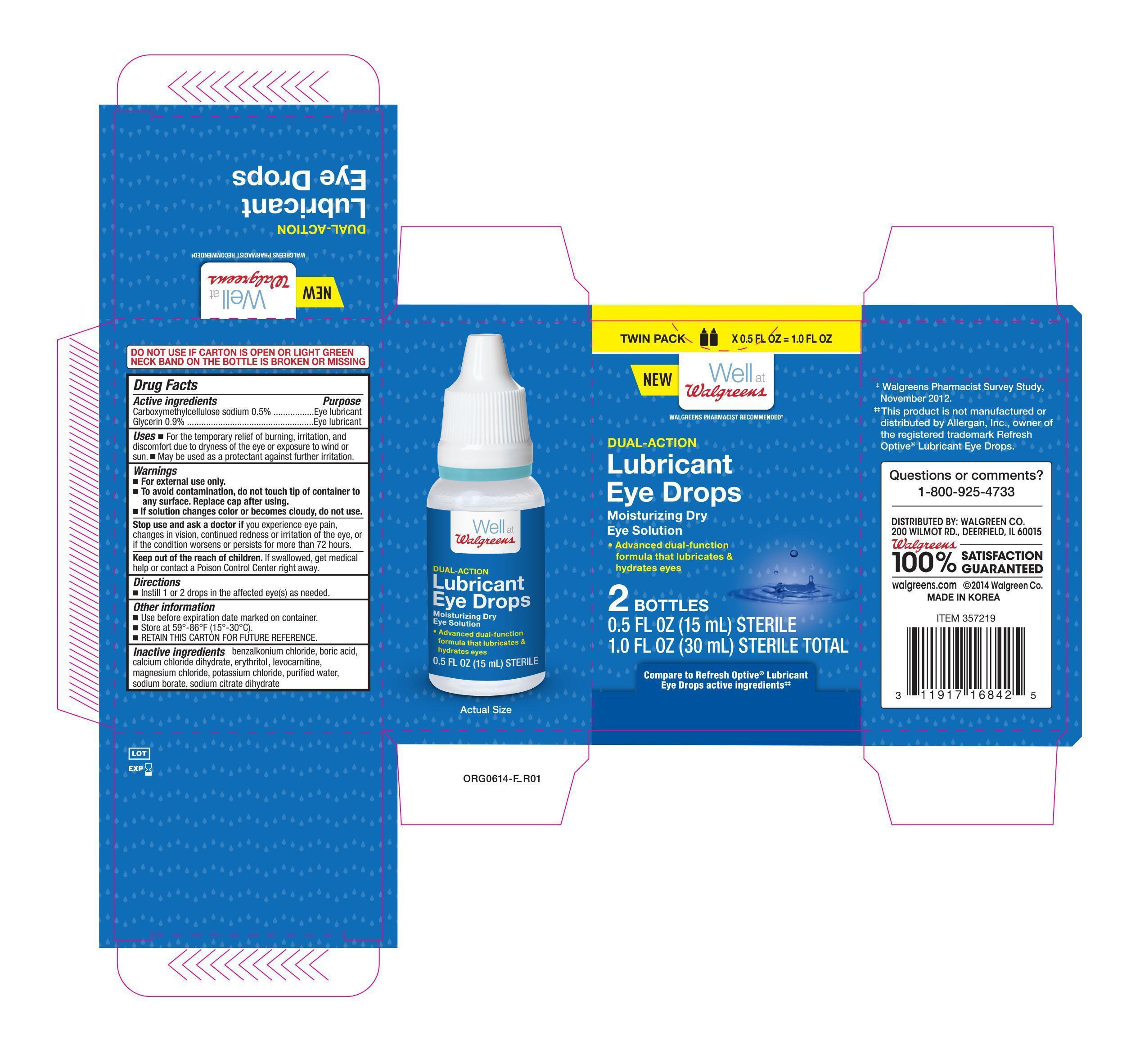WALGREENS DUAL ACTION LUBRICANT EYE carboxymethylcellulose sodium, and