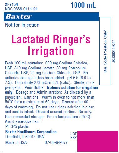 Lactated Ringer's Irrigation Representative Container Label