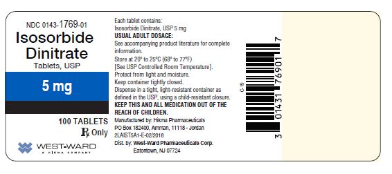 NDC: <a href=/NDC/0143-1769-01>0143-1769-01</a> Isosorbide Dinitrate Tablets, USP 5 mg 100 Tablets Rx Only