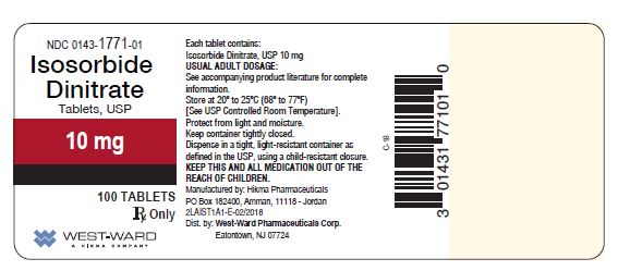 NDC: <a href=/NDC/0143-1771-01>0143-1771-01</a> Isosorbide Dinitrate Tablets, USP 10 mg 100 Tablets Rx Only
