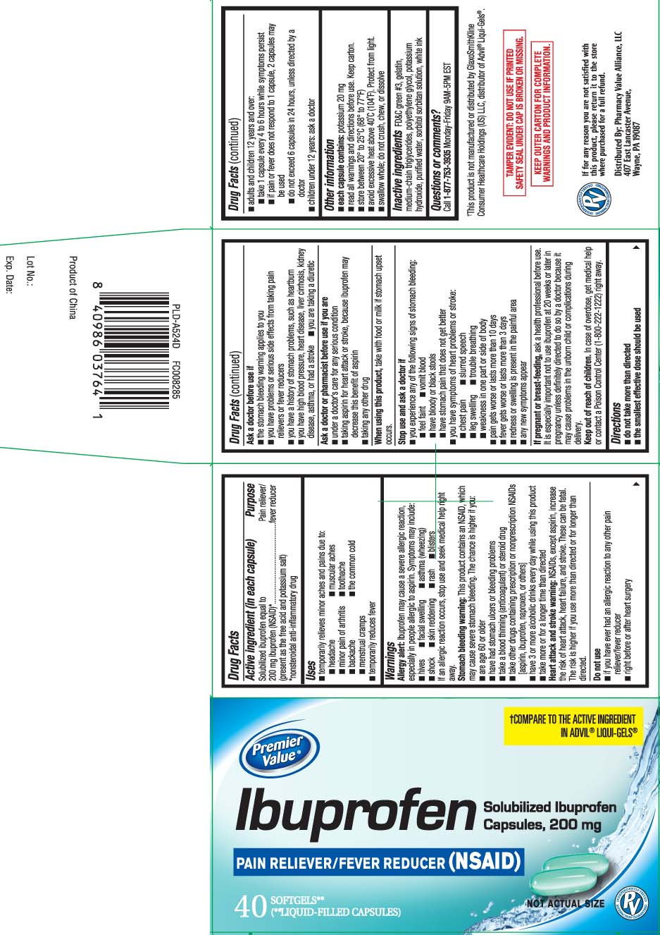 Solubilized ibuprofen equal to 200 mg ibuprofen (NSAID)* (present as the free acid and potassium salt) *nonsteroidal anti-inflammatory drug