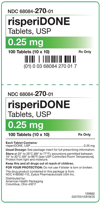 0.25 mg Risperidone Tablets Carton