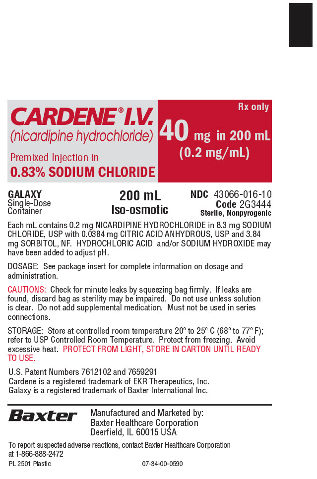CARDENE Representative 40 mg Container Label 1 of 2 NDC: <a href=/NDC/43066-016-10>43066-016-10</a>