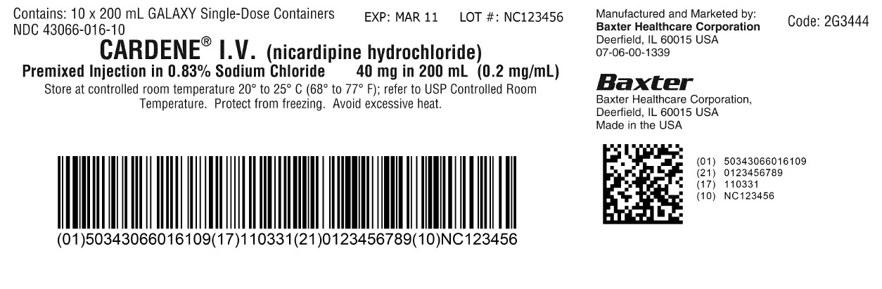 CARDENE Representative 20 mg Container Label 1 of 2 NDC: <a href=/NDC/43066-009-10>43066-009-10</a>