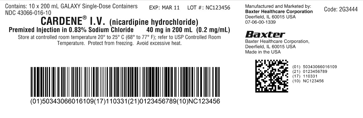 CARDENE Representative 20 mg Container Label 2 of 2 NDC: <a href=/NDC/43066-009-10>43066-009-10</a>