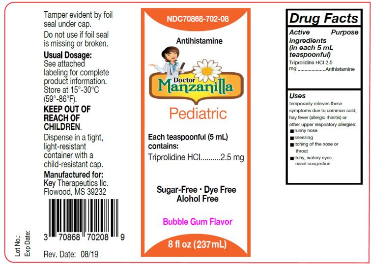 PRINCIPAL DISPLAY PANEL
NDC: <a href=/NDC/70868-702-08>70868-702-08</a>
Dr. Manzanilla 
Pediatric 
Bubble Gum Flavor
8 fl oz (237 mL)
