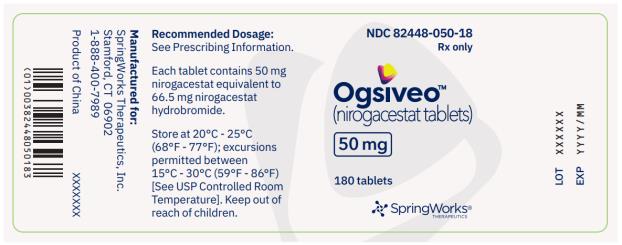 PRINCIPAL DISPLAY PANEL
NDC: <a href=/NDC/82448-050-18>82448-050-18</a>
Rx Only
Ogsiveo
50 mg
180 tablets
