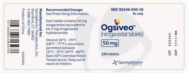 PRINCIPAL DISPLAY PANEL
NDC: <a href=/NDC/82448-050-18>82448-050-18</a>
Rx Only
Ogsiveo
50 mg
180 tablets
