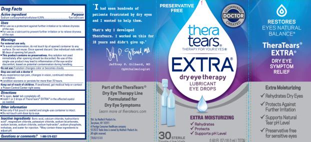 Principal Display Panel Text for Carton Label:
PRESERVATIVE
FREE
RECOMMENDED
DOCTOR
CREATED
thera
tears®
THERAPY FOR YOUR EYES®
EXTRA®
dry eye therapy
LUBRICANT
EYE DROPS
EXTRA MOISTURIZING
√ Rehydrates
√ Protects
√ Supports pH Level
30 STERILE
Single-Use Vials 0.60 FL OZ (18.0 mL) TOTAL
