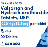 Package Label – 320 mg/12.5 mg Rx Only NDC: <a href=/NDC/0781-5951-92>0781-5951-92</a> Valsartan and Hydrochlorothiazide Tablets, USP 320 mg/12.5 mg per tablet 90 tablets
