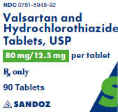 Package Label – 80 mg/12.5 mg Rx Only NDC: <a href=/NDC/0781-5948-92>0781-5948-92</a> Valsartan and hydrochlorothiazide Tablets, USP 80 mg/12.5 mg per tablet 90 tablets