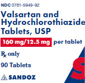 PRINCIPAL DISPLAY PANEL Package Label – 160 mg/12.5 mg Rx Only NDC: <a href=/NDC/0781-5949-92>0781-5949-92</a> Valsartan and Hydrochlorothiazide Tablets, USP 160 mg/12.5 mg per tablet 90 tablets