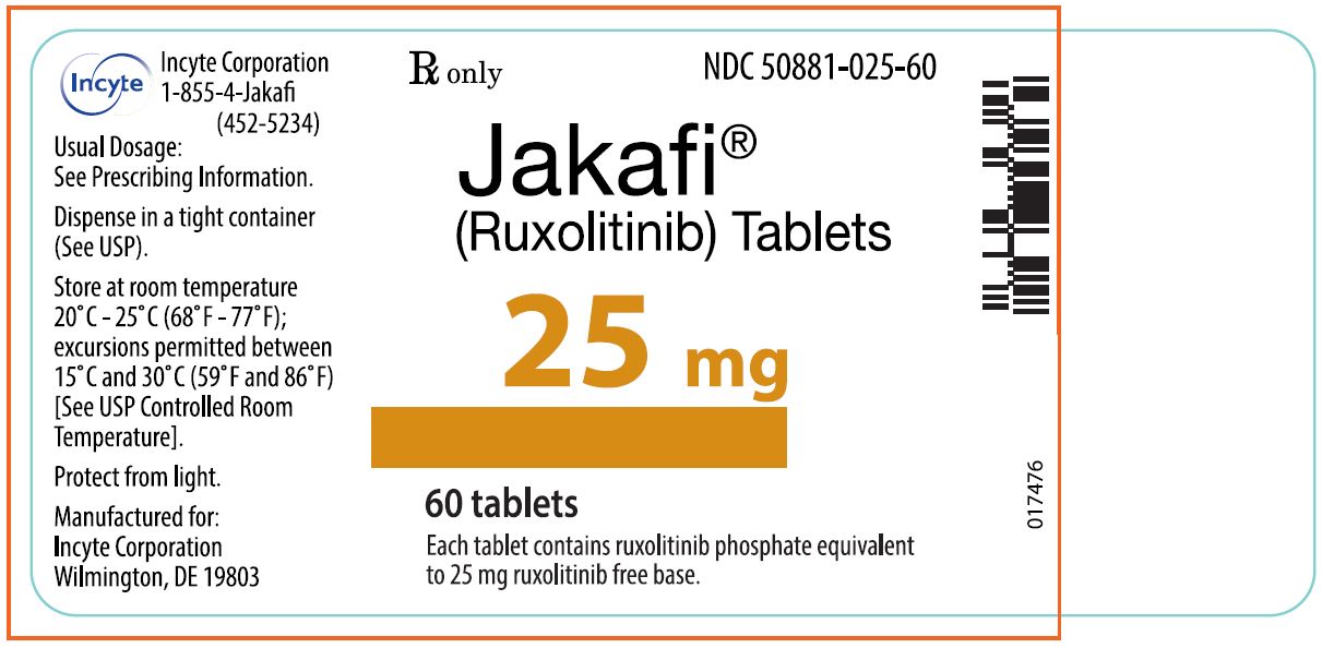 Jakafi (Ruxolitinib) 25mg Tablets - 60 Tablet Bottle Label