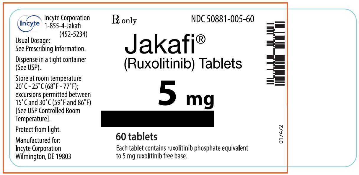 Jakafi (Ruxolitinib) 5mg Tablets - 60 Tablet Bottle Label