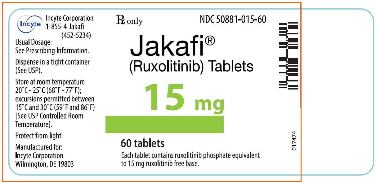 Jakafi (Ruxolitinib) 15mg Tablets - 60 Tablet Bottle Label