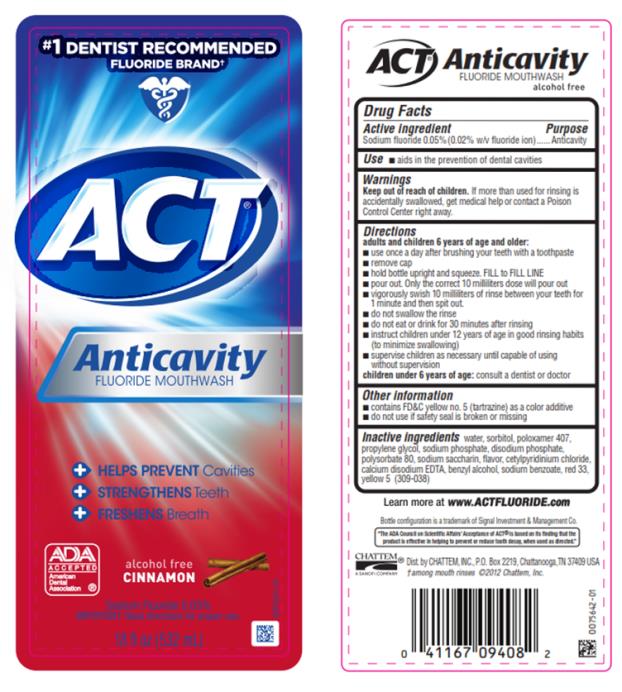 #1 DENTIST RECOMMENDED 
FLUORIDE BRAND
ACT
Anitcavity
Fluoride Mouthwash
alcohol free
CINNAMON
18 fl. oz. (532 mL)
