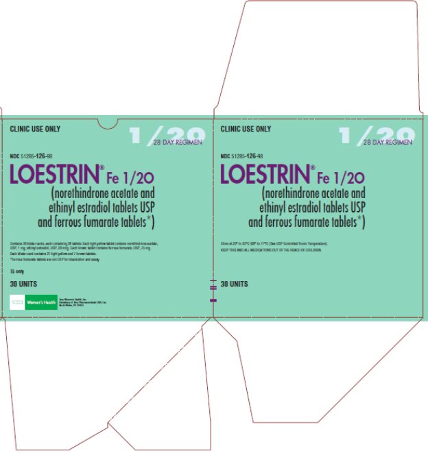 Clinic Use Only, Loestrin® Fe 1/20 (norethindrone acetate and ethinyl estradiol tablets USP and ferrous fumarate tablets*) 28 Day Regimen, 30 Blister Cards, 28 Tablets Each, Carton, Part 2 of 2
