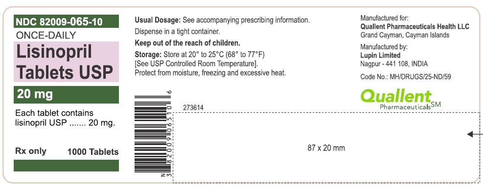 LISINOPRIL TABLETS USP

Rx Only

20 mg

NDC: <a href=/NDC/82009-065-10>82009-065-10</a>

1000 Tablets