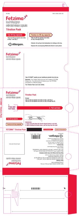 PRINCIPAL DISPLAY PANEL
Rx Only  NDC: <a href=/NDC/0456-2202-28>0456-2202-28</a>
Fetzima
levomilnacipran
extended-release capsules
Titration Pack
Two 20 mg Capsules
Twenty-six 40 mg capsules
