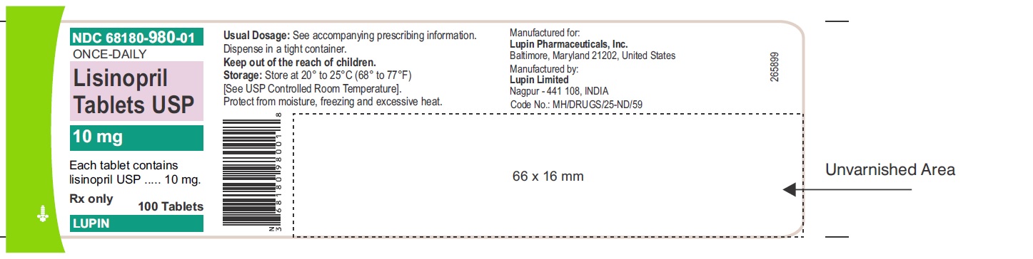 LISINOPRIL TABLETS USP
Rx Only
10 mg
NDC: <a href=/NDC/68180-514-01>68180-514-01</a>
100 Tablets