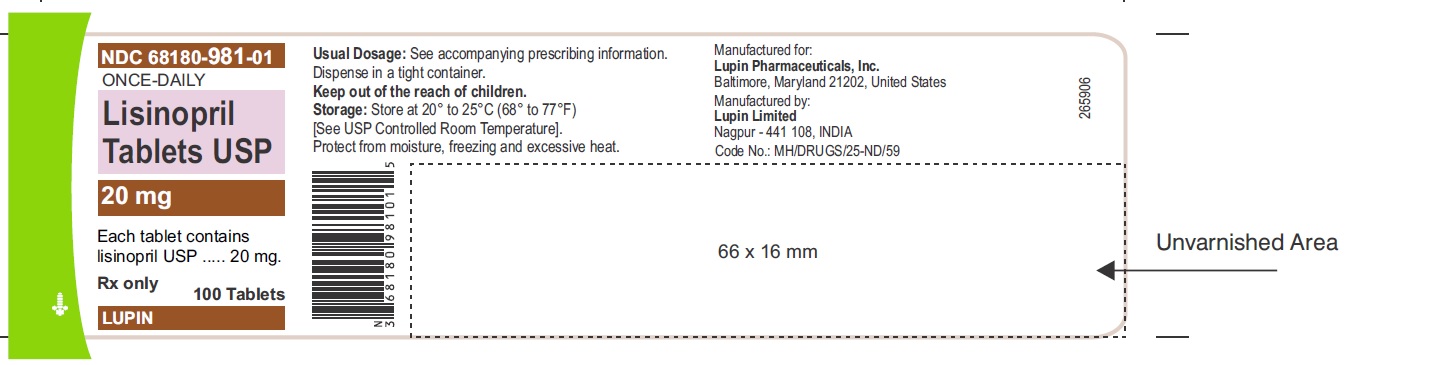 LISINOPRIL TABLETS USP
Rx Only
20 mg
NDC: <a href=/NDC/68180-515-01>68180-515-01</a>
100 Tablets