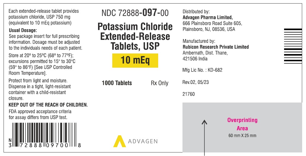 Potassium Chloride Extended-Release Tablets USP, 10mEq - NDC: <a href=/NDC/72888-097-00>72888-097-00</a> - 1000 Tablets