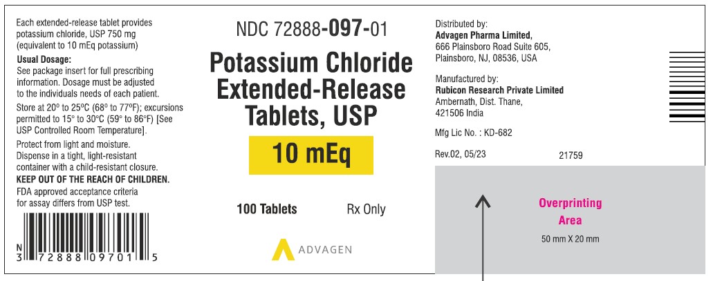 Potassium Chloride Extended-Release Tablets USP, 10mEq - NDC: <a href=/NDC/72888-097-01>72888-097-01</a> -  100 Tablets