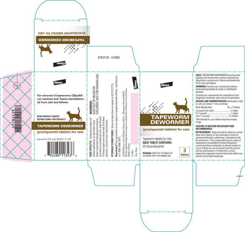 TAPEWORM DEWORMER FOR CATS- praziquantel tablet