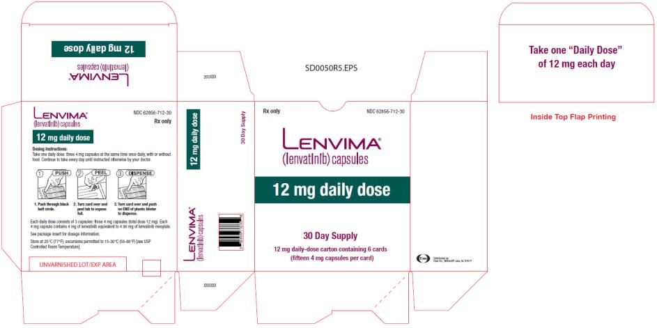 NDC: <a href=/NDC/62856-712-30>62856-712-30</a>
Lenvima
(lenvatinib) capsules
12 mg daily dose
