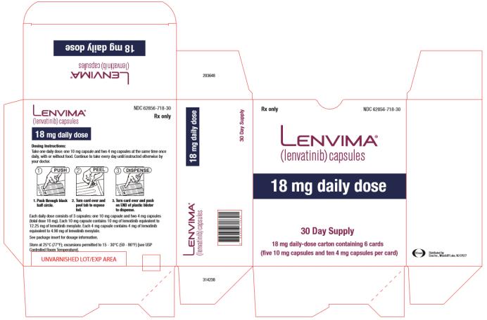 NDC: <a href=/NDC/62856-718-30>62856-718-30</a>
Lenvima
(lenvatinib) capsules
18 mg daily dose
