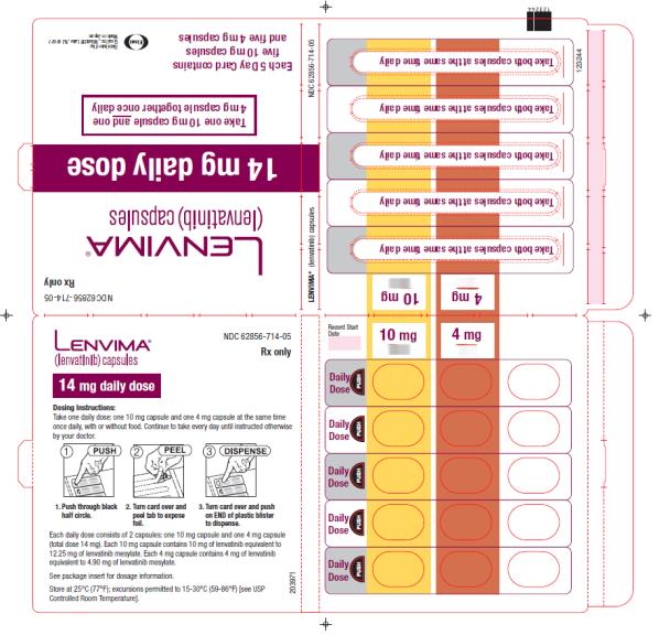NDC: <a href=/NDC/62856-714-05>62856-714-05</a>
Lenvima
(lenvatinib) capsules
14 mg daily dose
