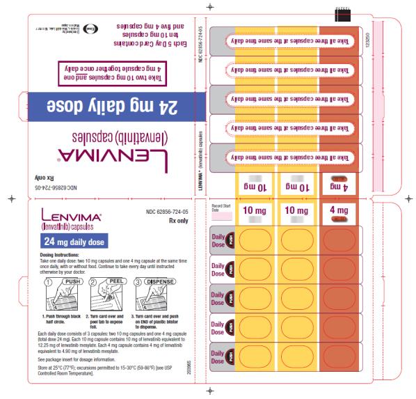 NDC: <a href=/NDC/62856-724-05>62856-724-05</a>
Lenvima
(lenvatinib) capsules
24 mg daily dose
