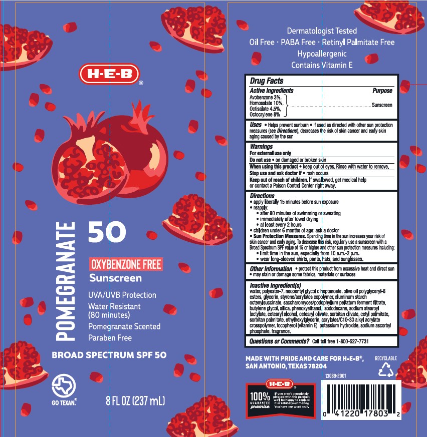 HEB SPF 50 POMEGRANATE SUNSCREEN avobenzone, homosalate, octisalate