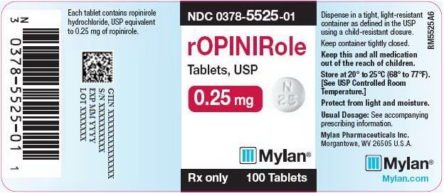 Ropinirole Tablets 0.25 mg Bottle Label