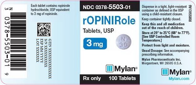 Ropinirole Tablets 3 mg Bottle Label