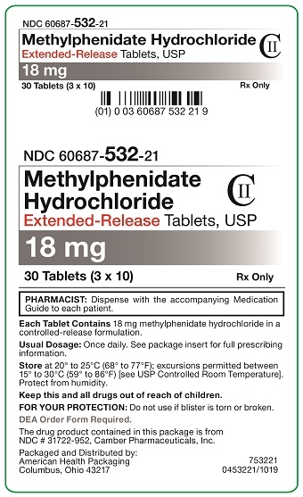 18 mg Methylphenidate HCl ER Tablets Carton