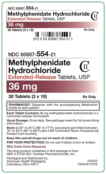 36 mg Methylphenidate HCl ER Tablets Carton