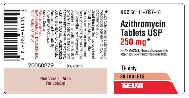Azithromycin Tablets USP 250 mg, 30s Label