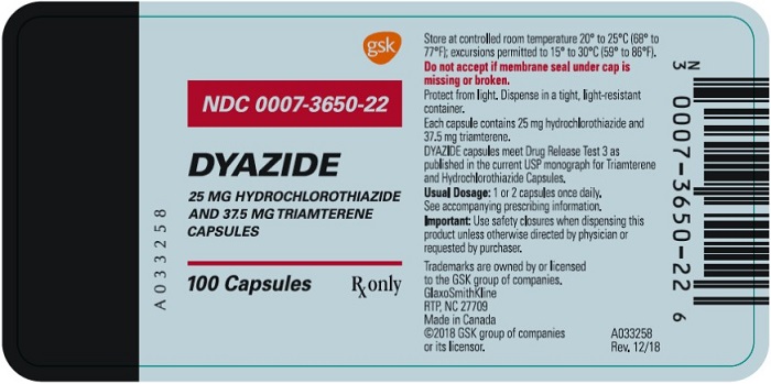 Dyazide 100 count label