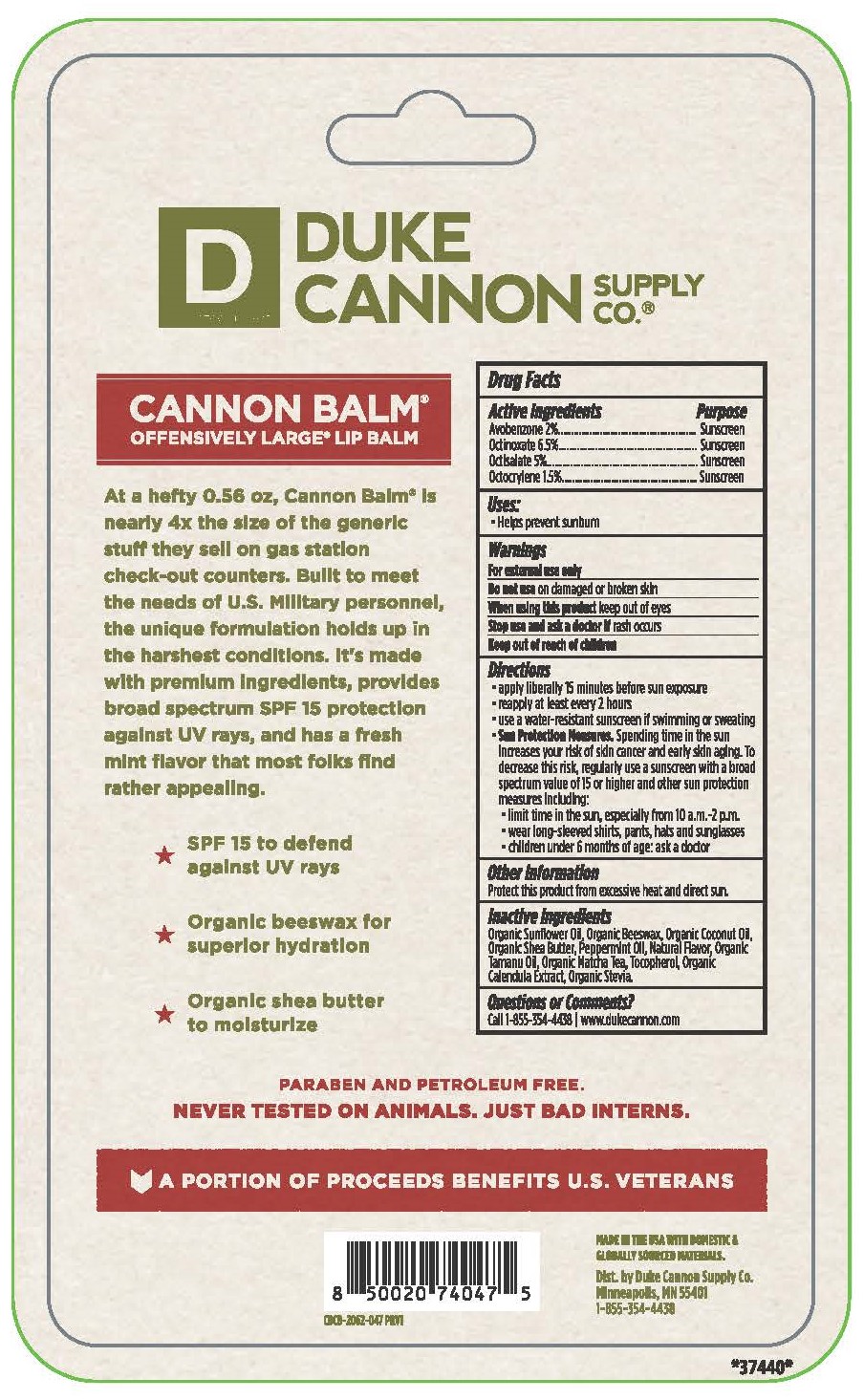 Duke Cannon CannonBalm SPF 15 Blister Card Back