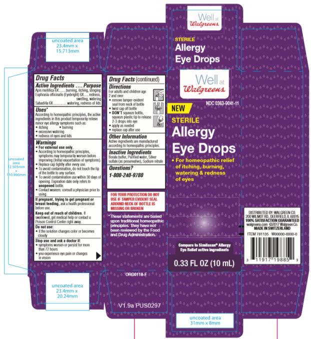 NDC: <a href=/NDC/0363-9041-11>0363-9041-11</a>
NEW
STERILE
Allergy Eye Drops
● For homeopathic relief
of itching, burning,
watering & redness
of eyes
0.33 FL OZ (10 mL)
