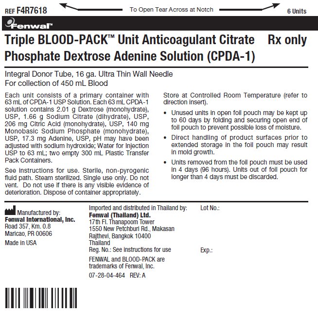 Triple BLOOD-PACK™ Unit Anticoagulant Citrate Phosphate Dextrose Adenine Solution (CPDA-1) label