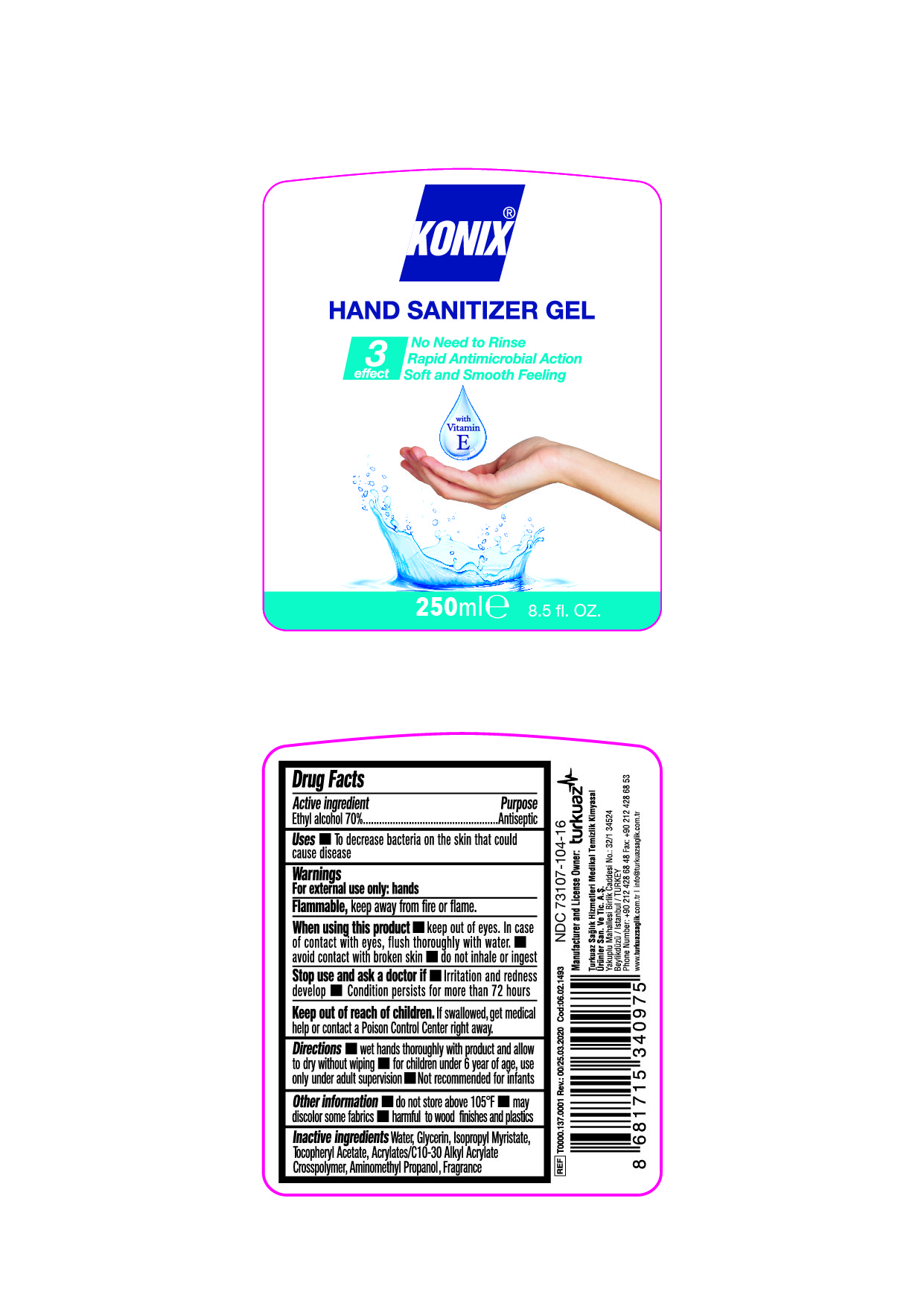 Konix Consumer sanitizer gel 250 ml