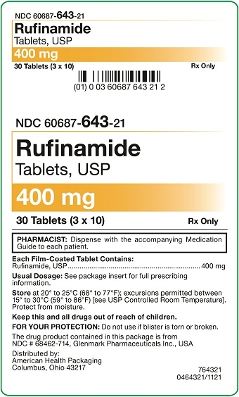 400 mg Rufinamide Tablets Carton