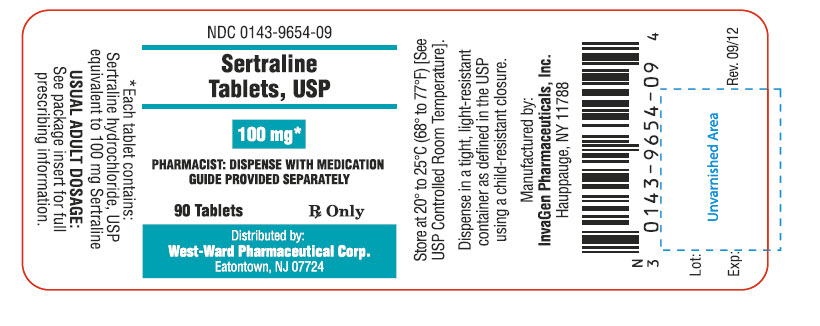 Sertraline Tablets, USP 100 mg/90 Tablets NDC: <a href=/NDC/0143-9654-09>0143-9654-09</a>