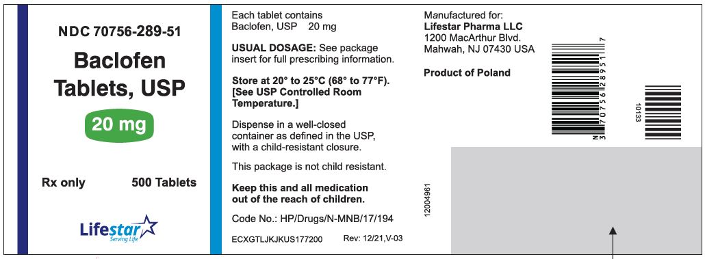 Baclofen Tablets USP 20 mg 500s Label