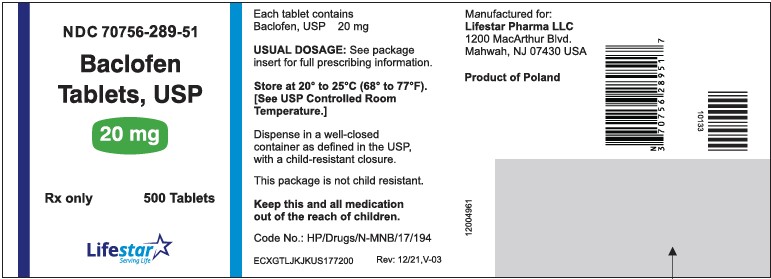 Baclofen Tablets USP 20 mg 500s Label