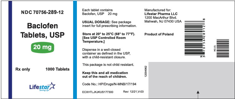 Baclofen Tablets USP 20 mg 1000s Label