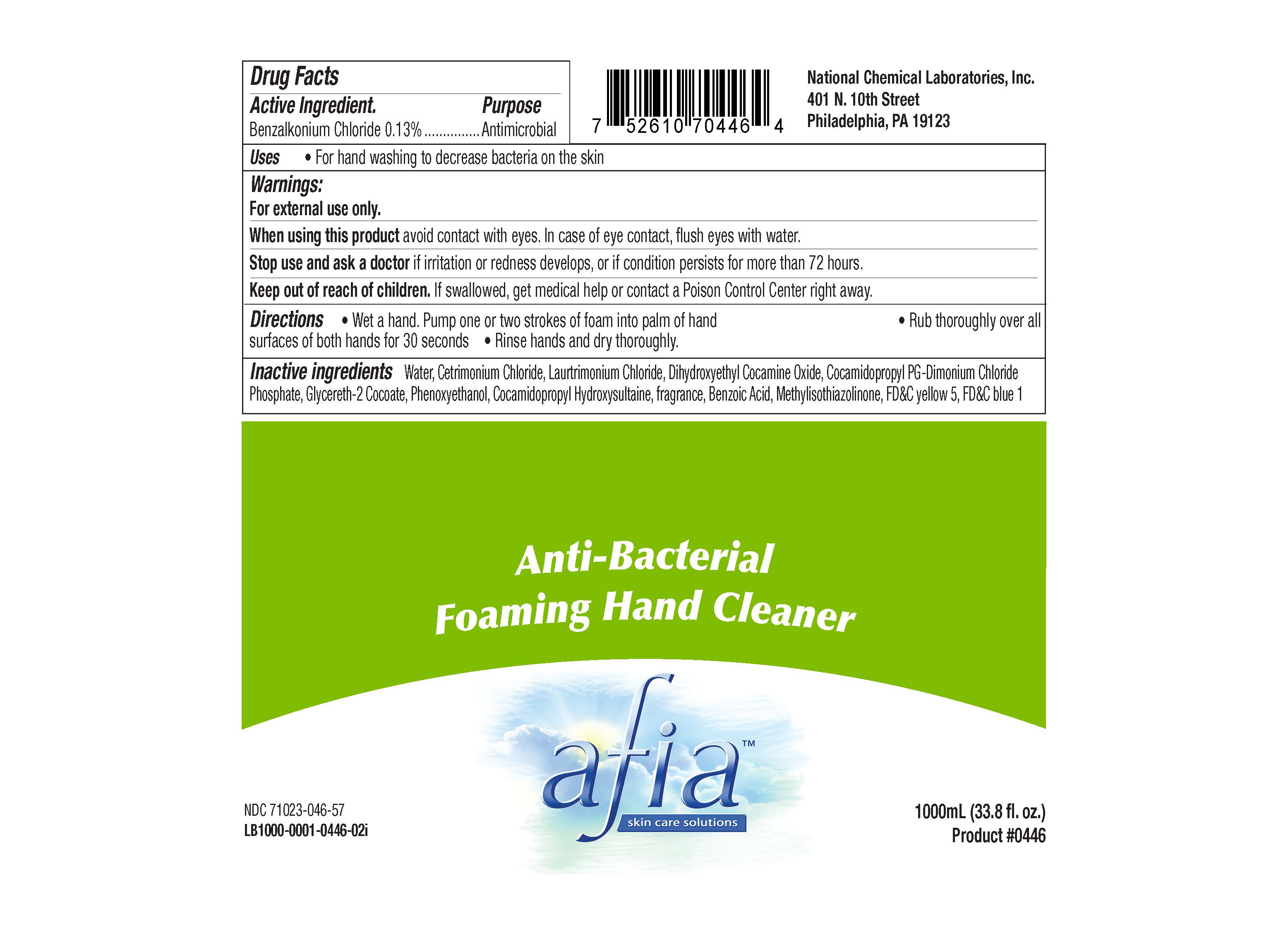 Afia Anti-Bacterial Foaming Hand Cleaner labelAfia Anti-Bacterial Foaming Hand Cleaner